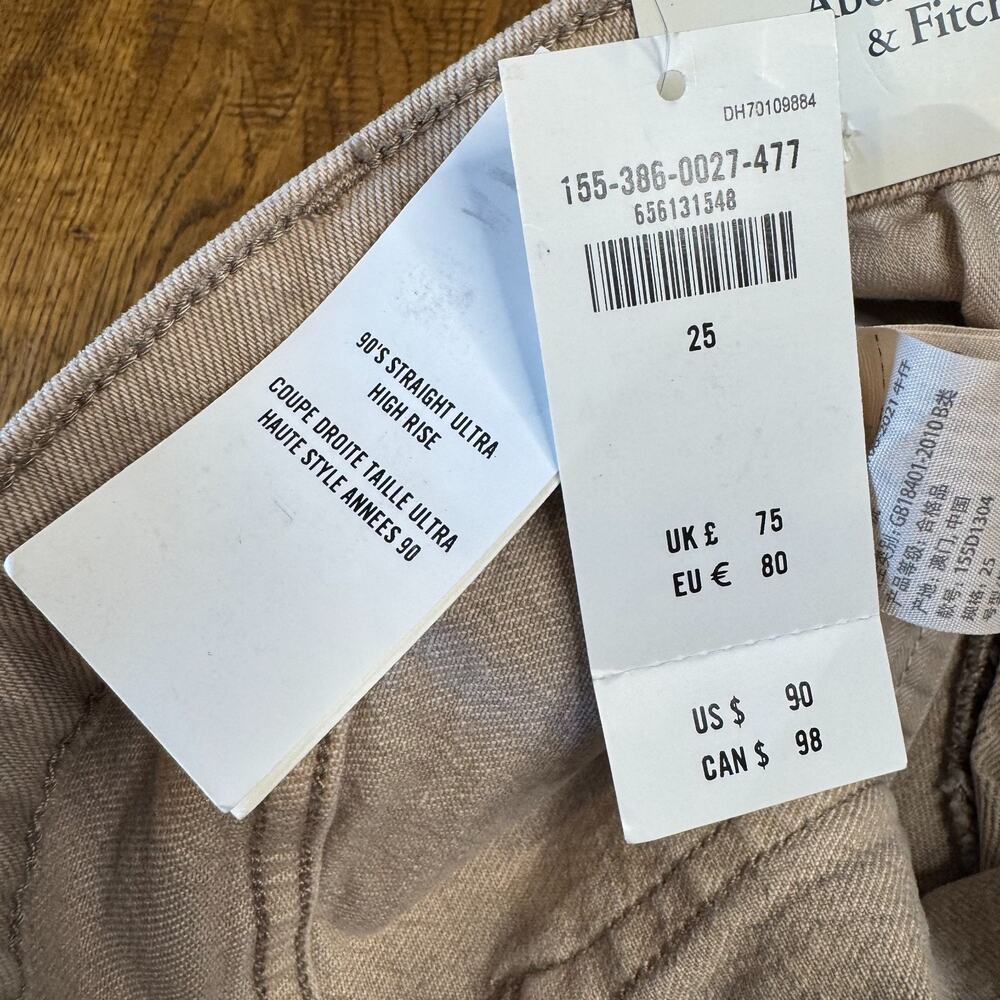 NWT Abercrombie & Fitch 90s Straight Ultra High Rise Jeans Sand Stone Beige 25/0 - Picture 9 of 9